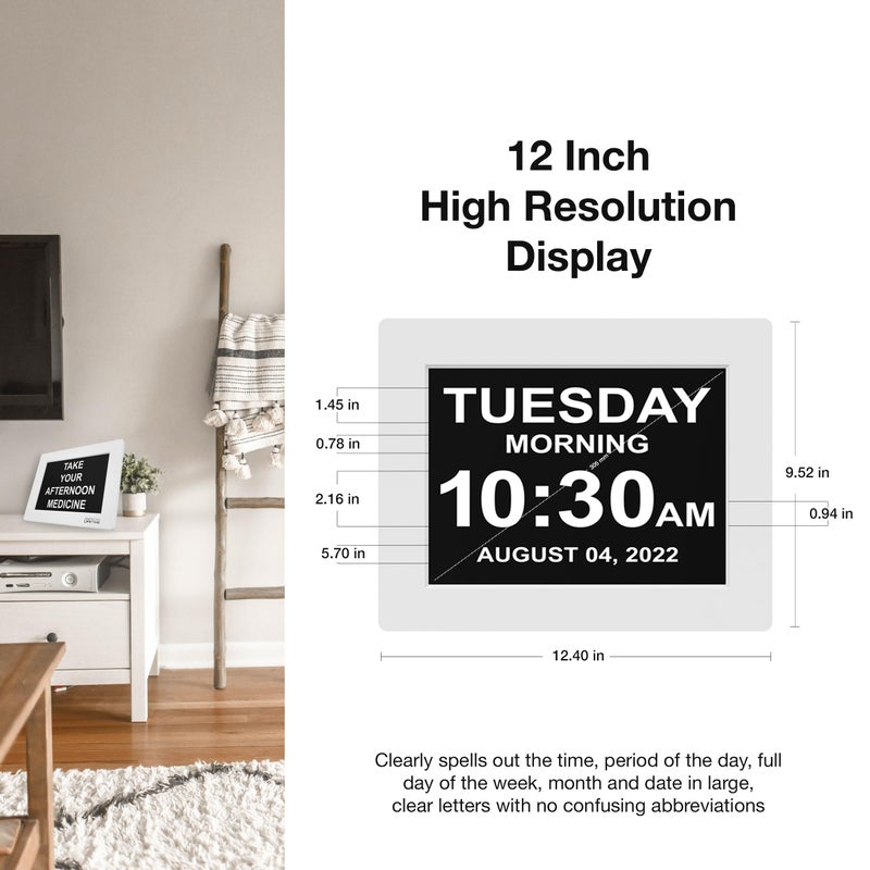 American Lifetime New 2026 Dementia Clock Large for Seniors, Digital Clock Large Display with Custom Alarms, Clock with Day & Date for Elderly, Number Digital Clock 12 Inches Black - Image 5